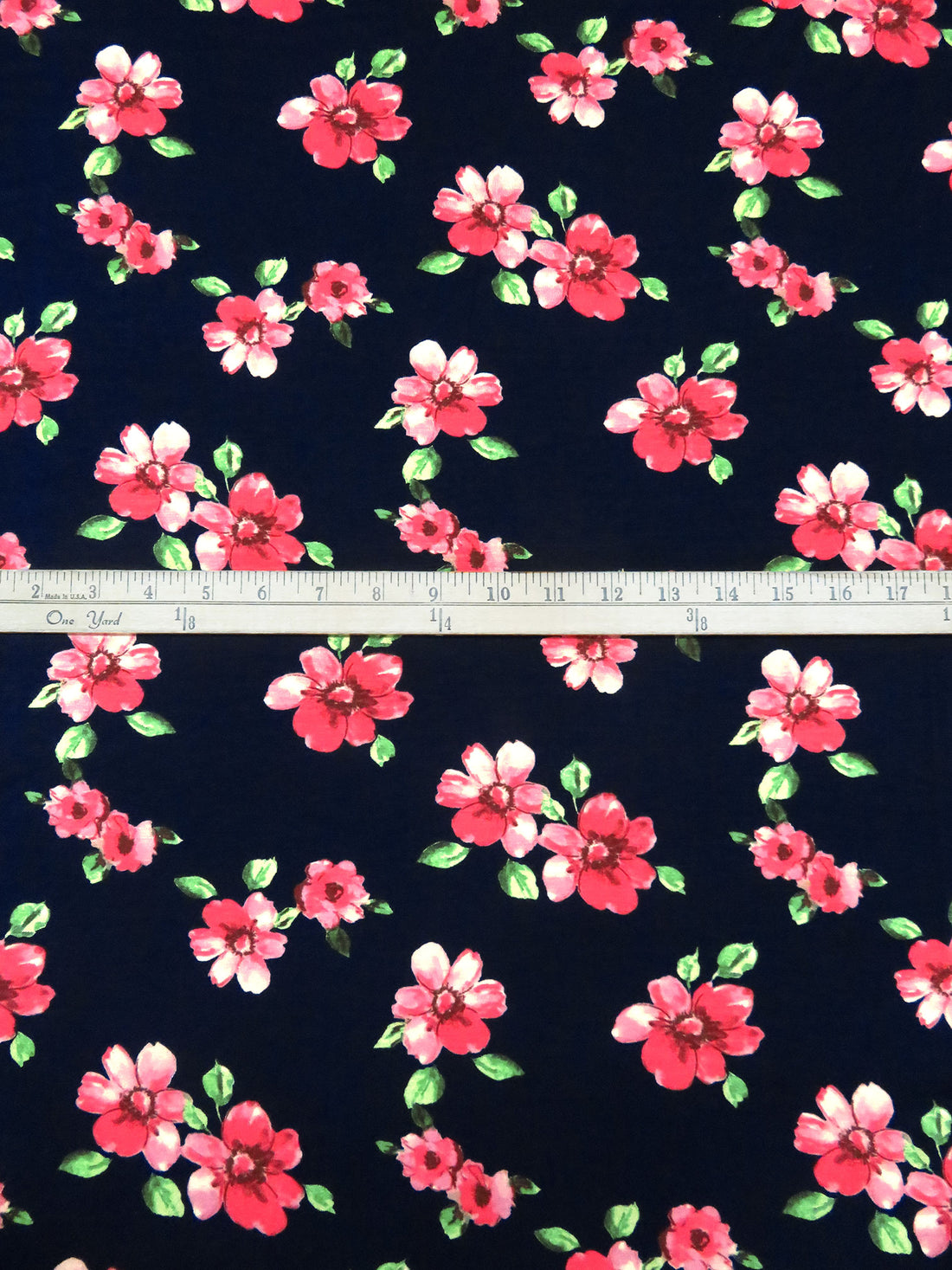 Midnight Blue/Fiery Rose/Pastel Green/Multi Rayon/Lycra Floral Print Jersey Knit 60W