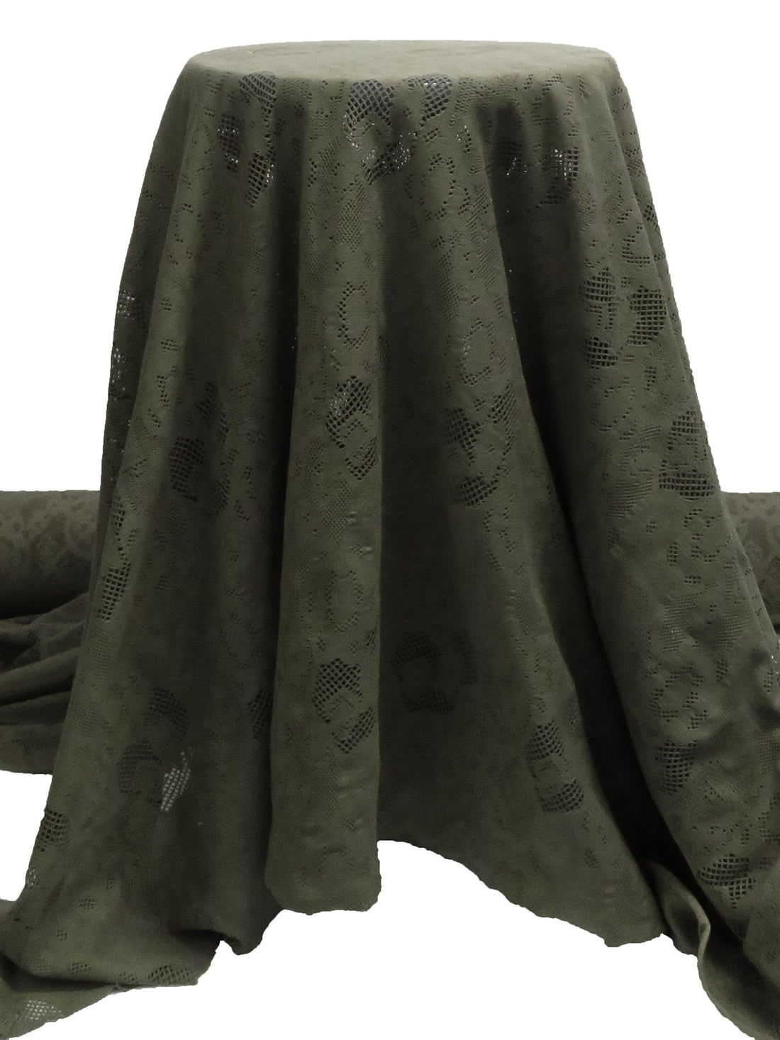 Dark Mossy Green 100% Cotton Floral Lace Knit 54W