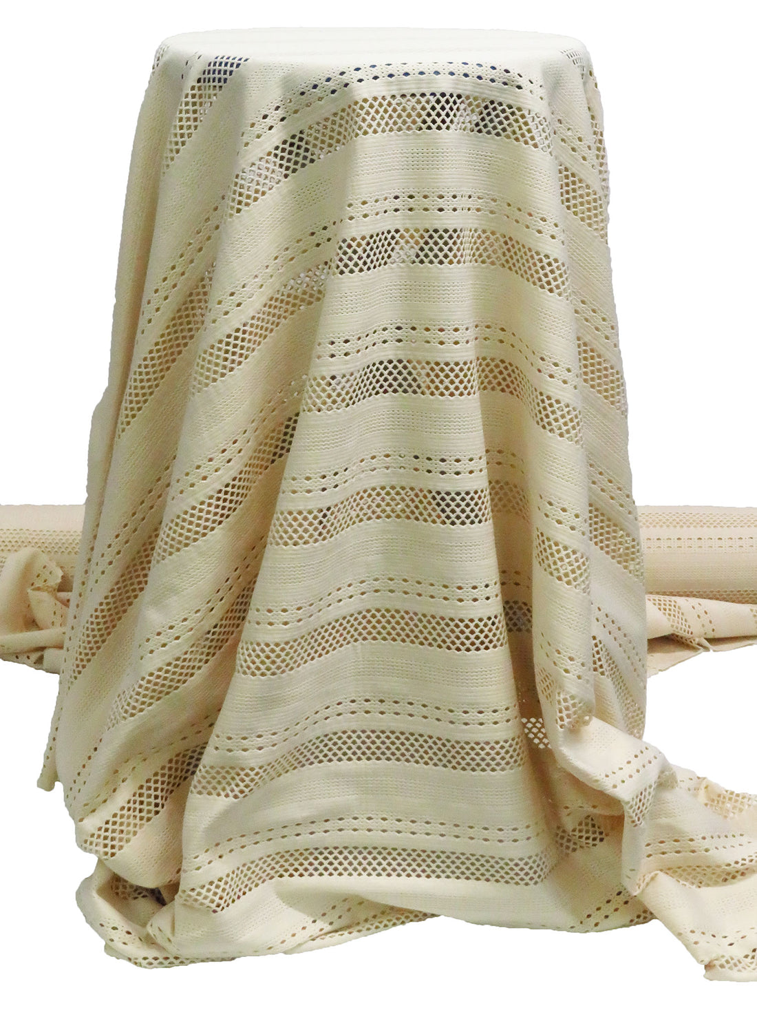 Cream 100% Polyester Horizonal Stylized Stripe Lace Knit 54W