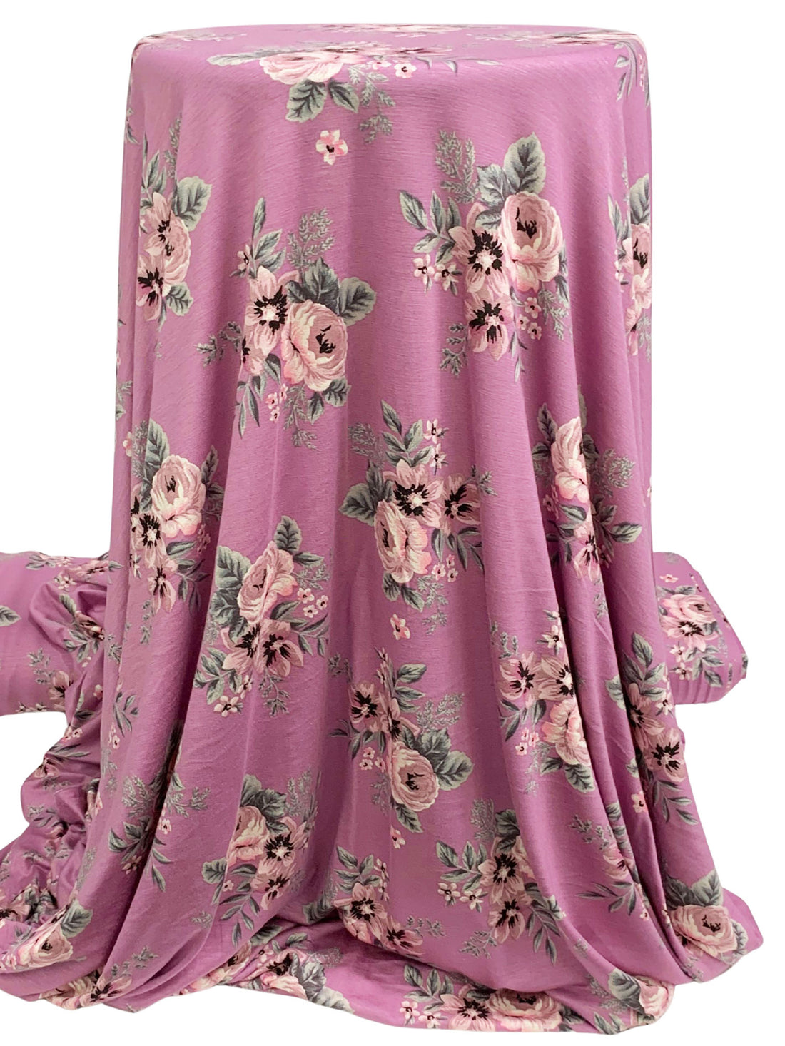 Persian Pink/Antique White/Old Rose/Black Rayon/Lycra Floral Print Jersey Knit 60W