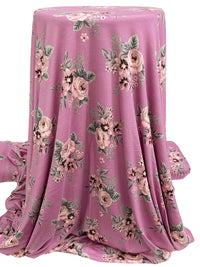 Persian Pink/Antique White/Old Rose/Black Rayon/Lycra Floral Print Jersey Knit 60W