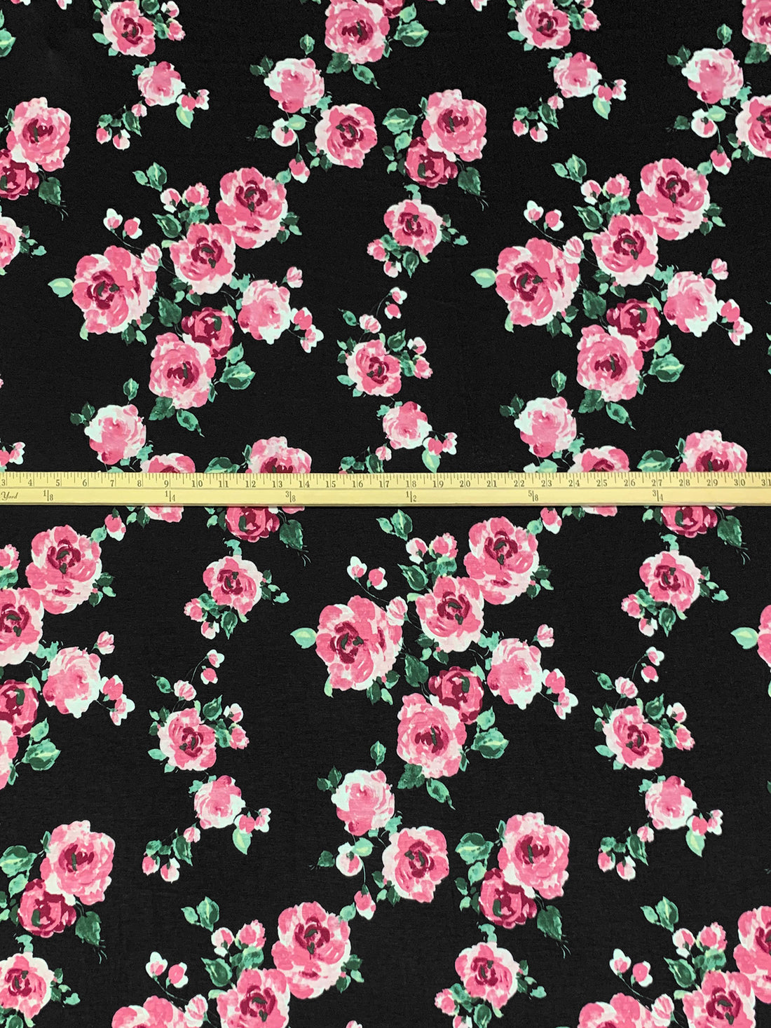 Flamingo Pink/Black/Claret Rayon/Lycra Floral Print Jersey Knit 58W