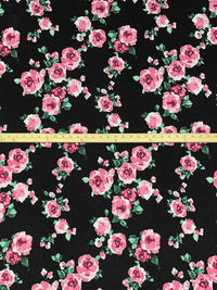 Flamingo Pink/Black/Claret Rayon/Lycra Floral Print Jersey Knit 58W