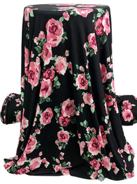 Flamingo Pink/Black/Claret Rayon/Lycra Floral Print Jersey Knit 58W