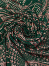 Deep Green/Rose Gold Acetate/Lycra Large Ornate Glitter Design Slinky Knit - NY Designer - 54W