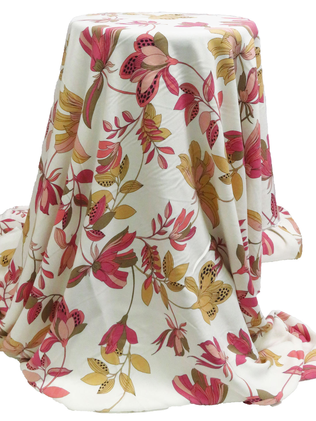 White/Dusty Magenta/Earth Yellow/Multi 100% Rayon Floral Print Crepe Challis 55W