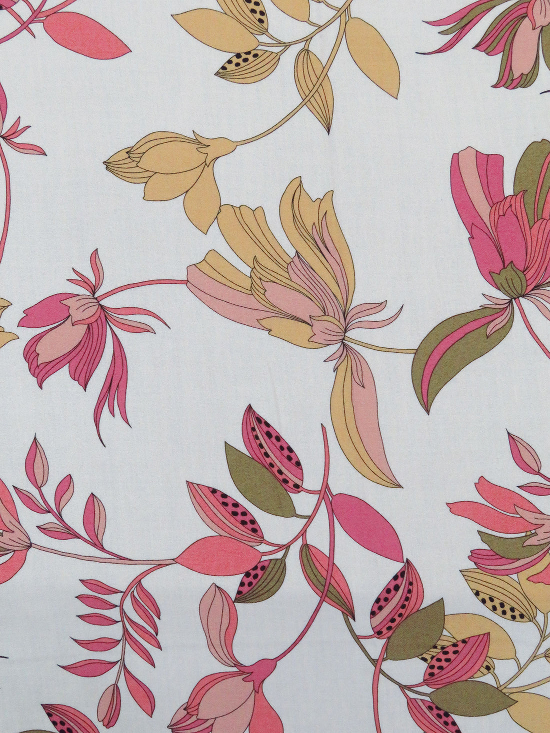 White/Dusty Magenta/Earth Yellow/Multi 100% Rayon Floral Print Crepe Challis 55W