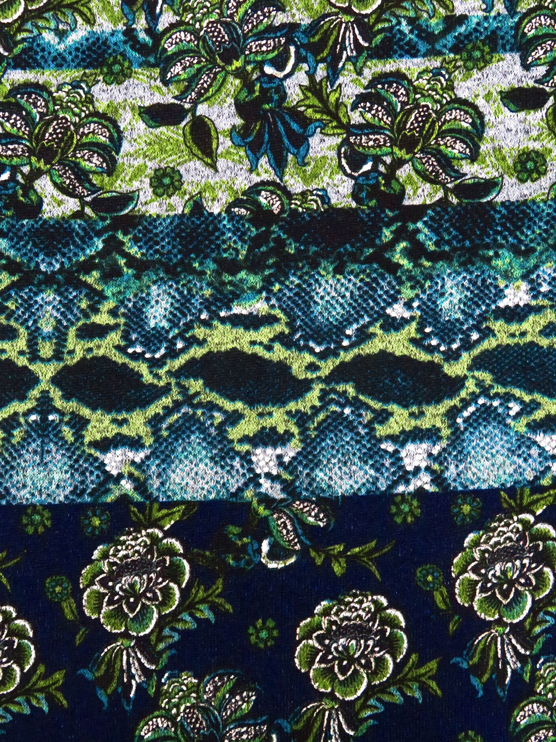Black/Teal/White/Multi Polyester/Lycra Abstract Print Hacci Sweater Knit 59W