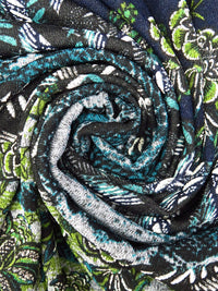 Black/Teal/White/Multi Polyester/Lycra Abstract Print Hacci Sweater Knit 59W
