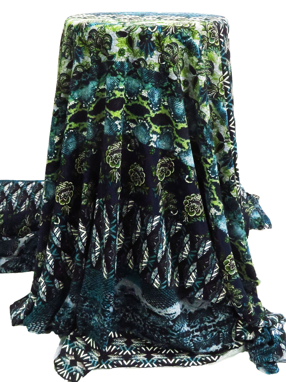 Black/Teal/White/Multi Polyester/Lycra Abstract Print Hacci Sweater Knit 59W