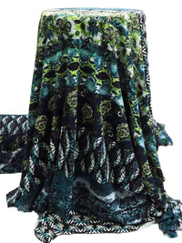 Black/Teal/White/Multi Polyester/Lycra Abstract Print Hacci Sweater Knit 59W