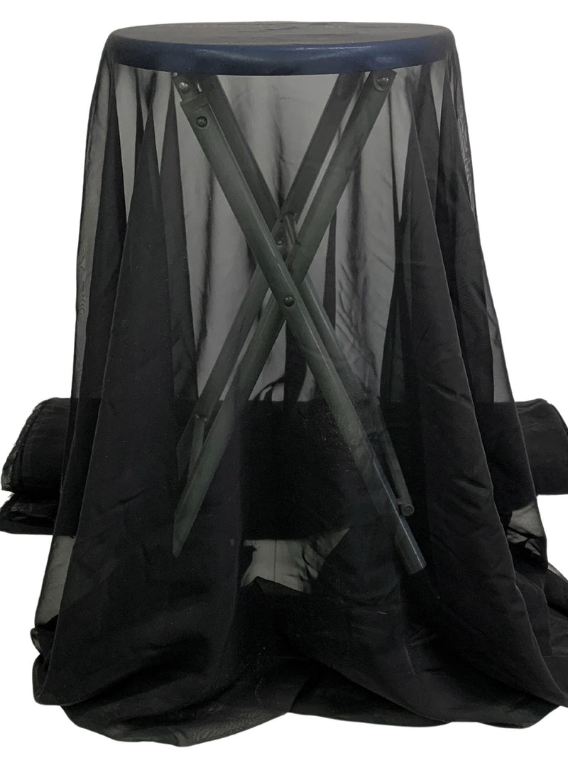 Onyx Black 100% Polyester Chiffon 58W