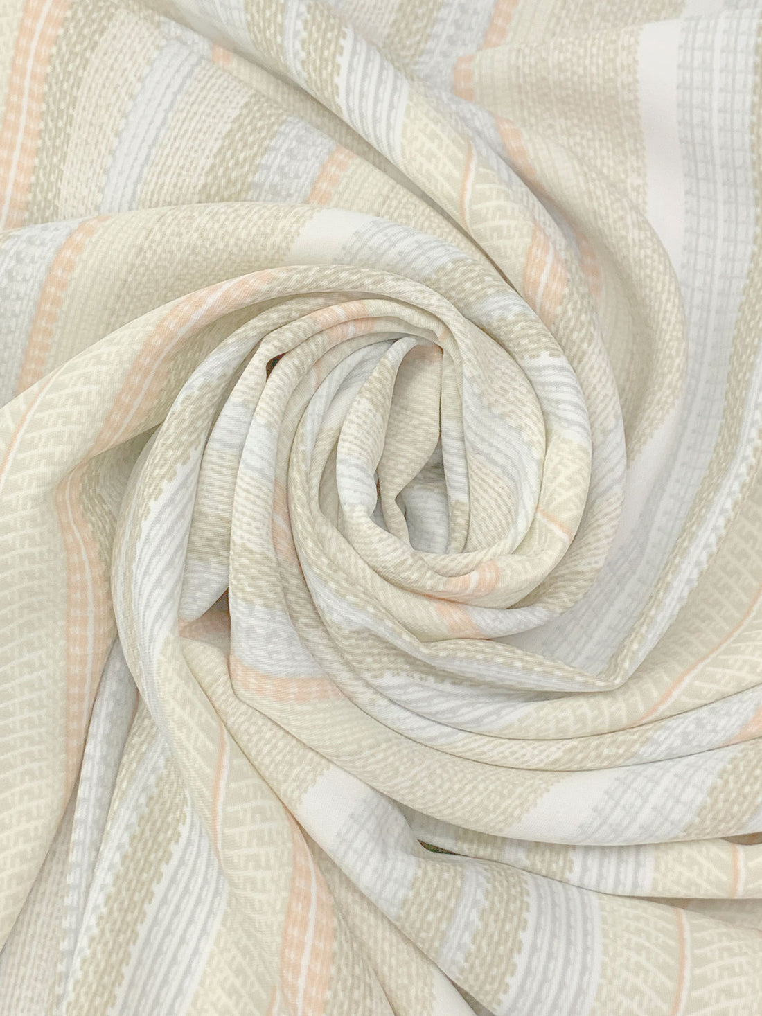 Peachy Pink/Alabaster/Pale Gray 100% Polyester Vertical Abstract Stripe Print Crepe Blouse Weight Woven 60W