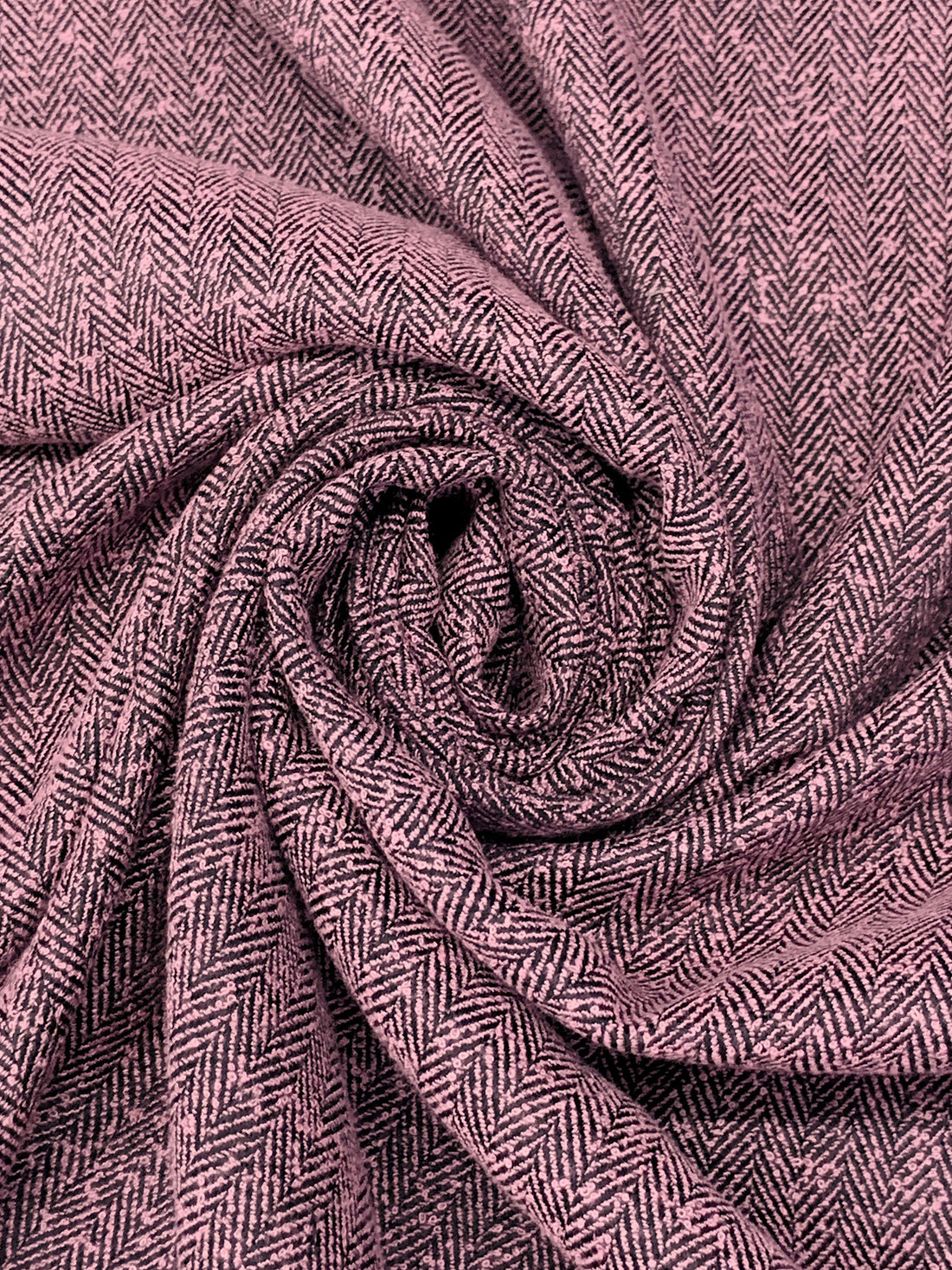 Amaranth Pink/Black 100% Polyester Tweed Herringbone Weave Suiting 58W ...