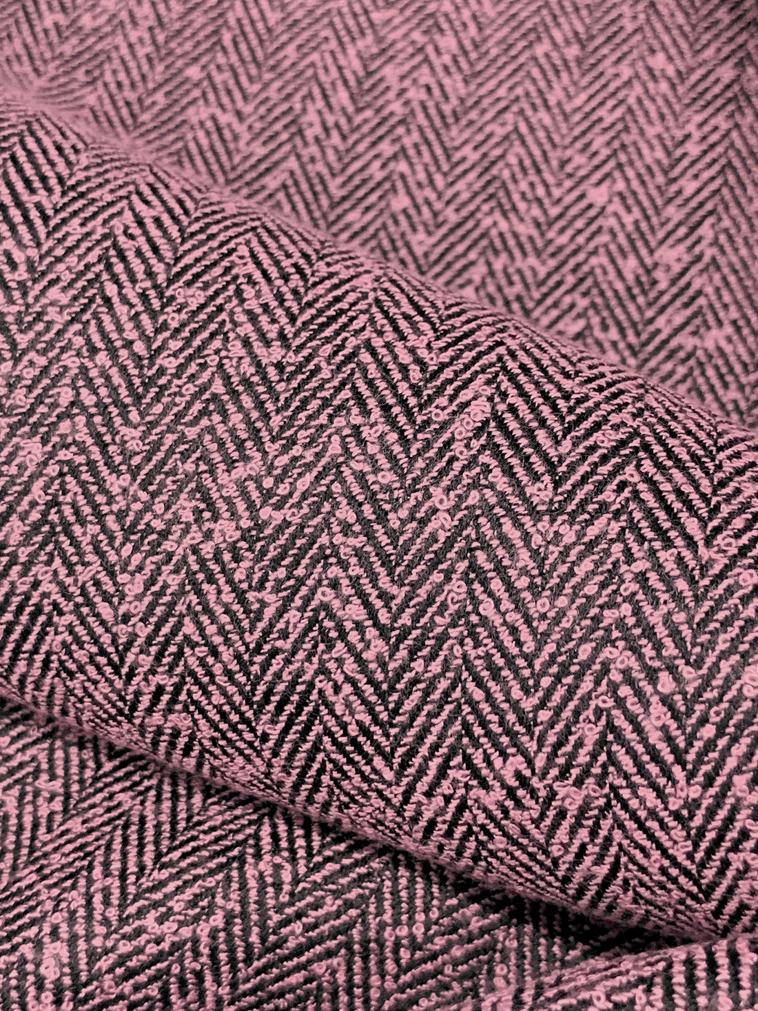 Amaranth Pink/Black 100% Polyester Tweed Herringbone Weave Suiting 58W