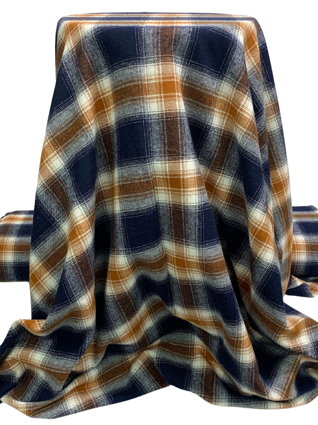 Golden Brown/Navy/White 100% Cotton Yarn-Dyed Plaid Flannel 60W