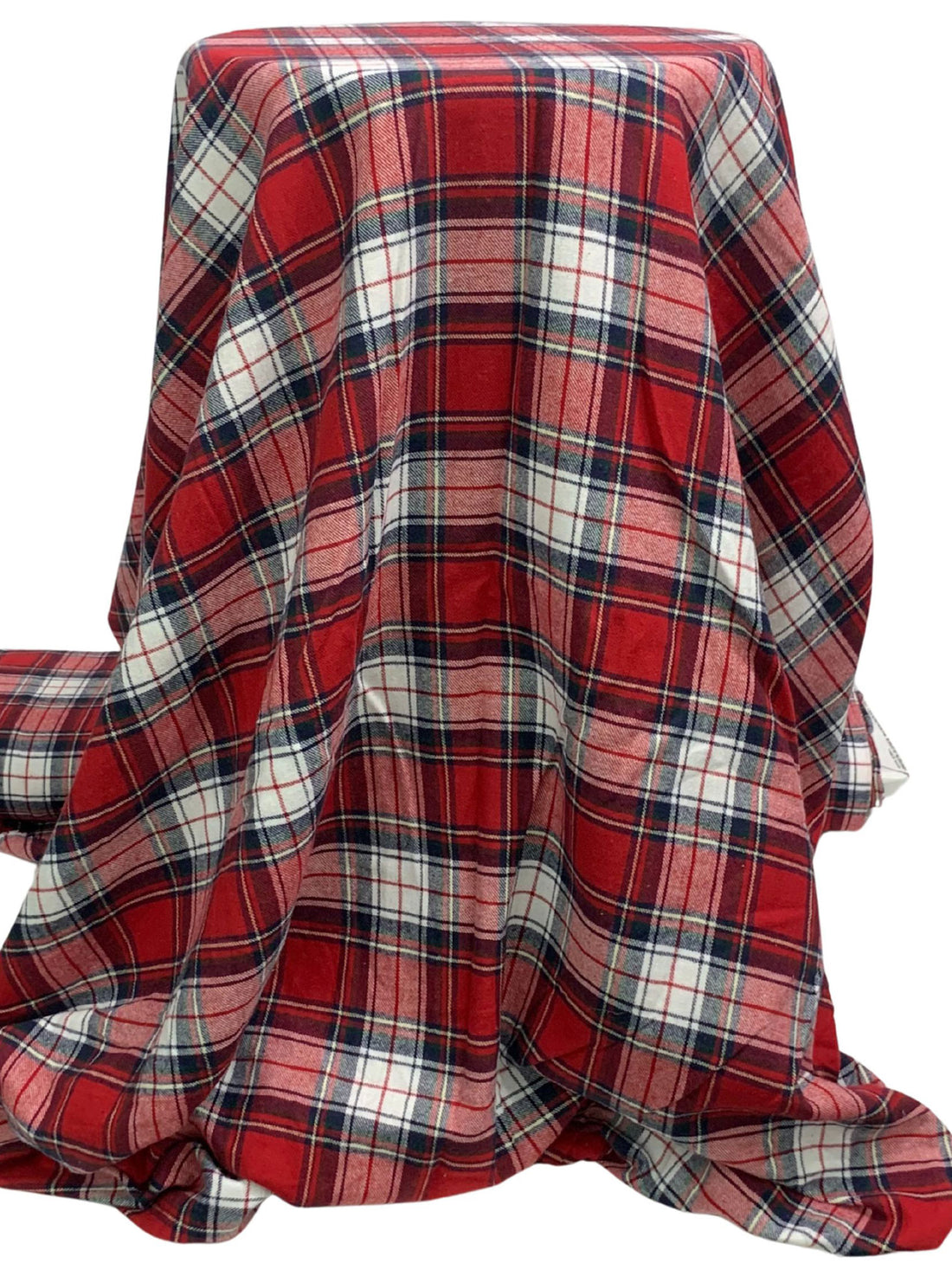 Cardinal Red/White/Navy 100% Cotton Plaid Weave Yarn-Dyed Flannel Shirting 56W