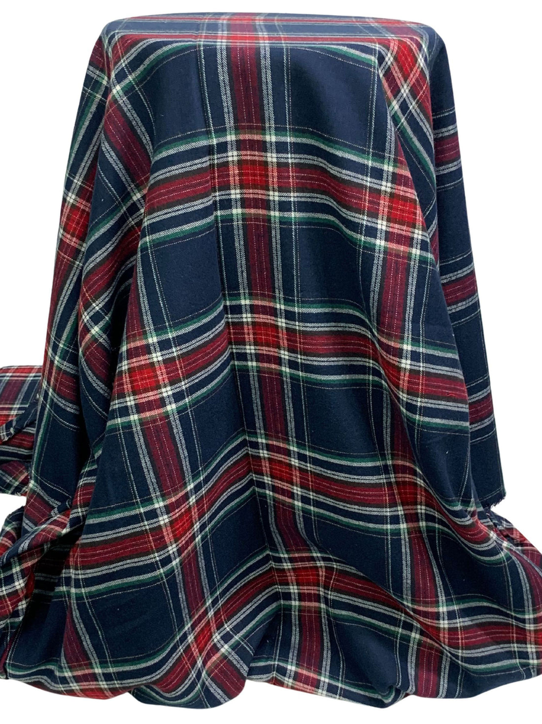 Navy/Crimson/White 100% Cotton Plaid Weave Yarn-Dyed Flannel Shirting 54W