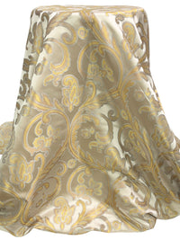 Goldenrod/Silver/Tan 100% Acetate Damask Floral Scrolls Satin Brocade 58W
