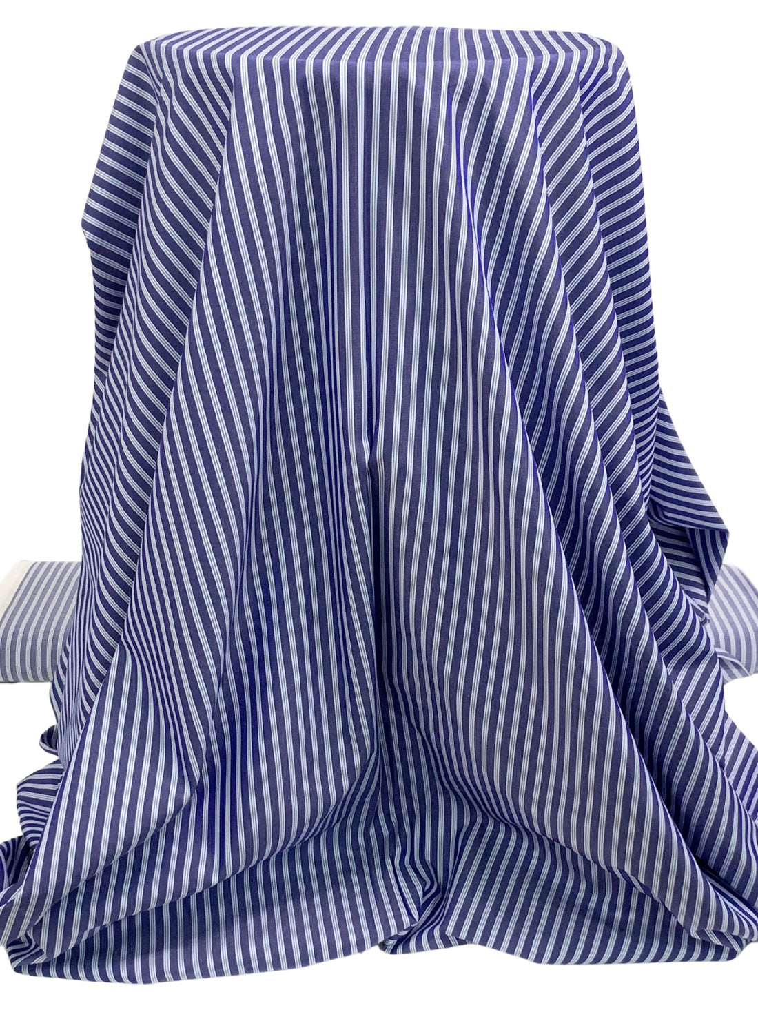 Dark Cornflower Blue/White/Vista Blue 100% Cotton Vertical Stripe Weave Shirting 58W