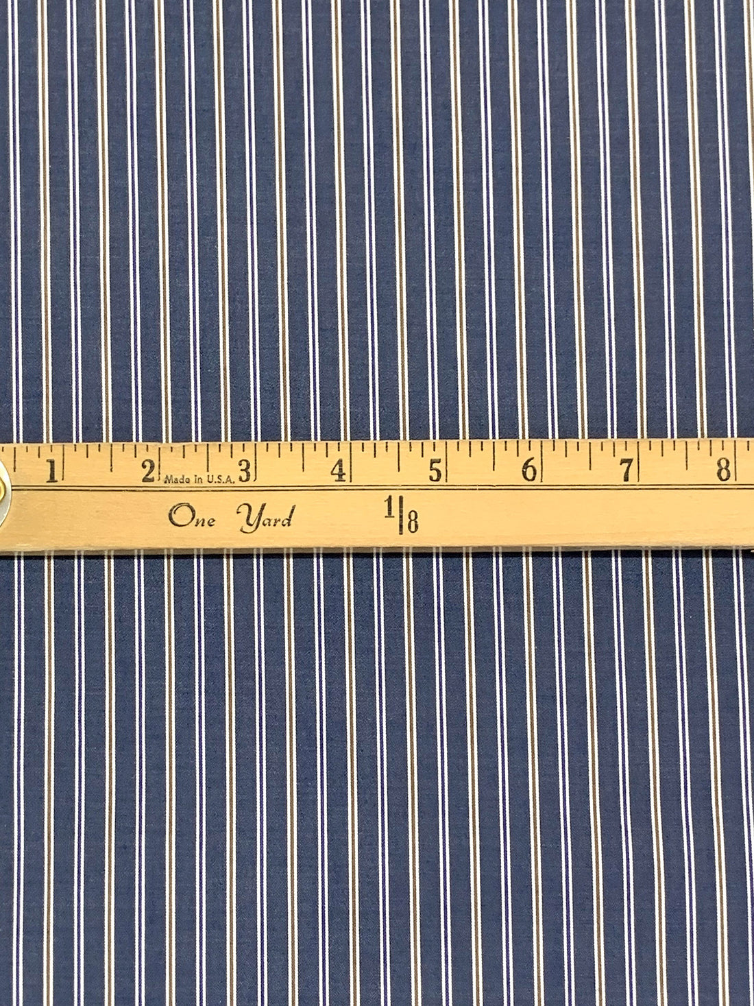 Dark Navy/Coyote Brown/White 100% Cotton Vertical Stripe Weave Shirting 60W