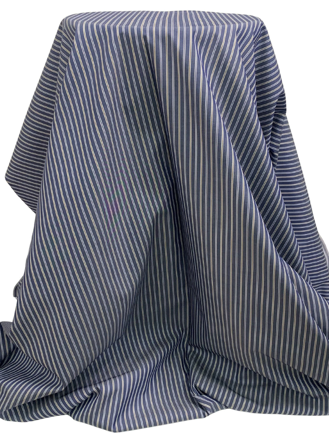 Dark Navy/Coyote Brown/White 100% Cotton Vertical Stripe Weave Shirting 60W
