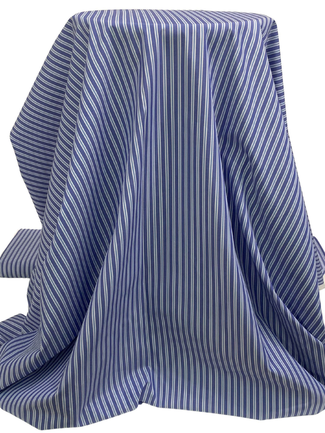 Catalina Blue/White/Light Cobalt 100% Cotton Vertical Stripe Weave Shirting 60W