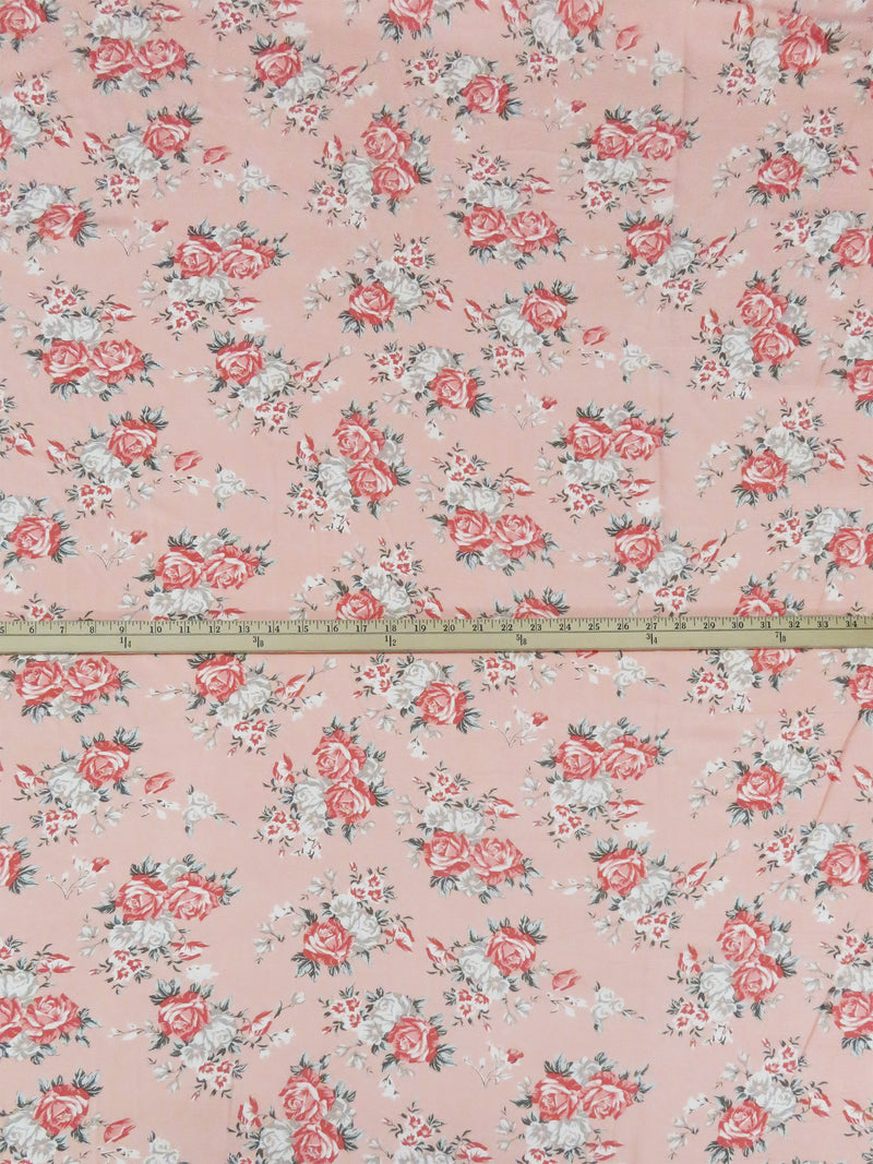 Dusty Coral/Rosey Pink/Sage/Multi 100% Rayon Floral Print Voile Challis 56W