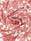 White/Apple Red 100% Rayon Lace-Look Floral Scallop Print Crinkle Challis 54W