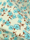 Cream/Powder Blue/Redwood Cotton/Lycra Ditsy Floral Print Stretch Poplin Shirting 48W