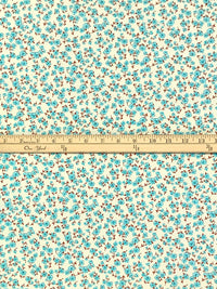 Cream/Powder Blue/Redwood Cotton/Lycra Ditsy Floral Print Stretch Poplin Shirting 48W