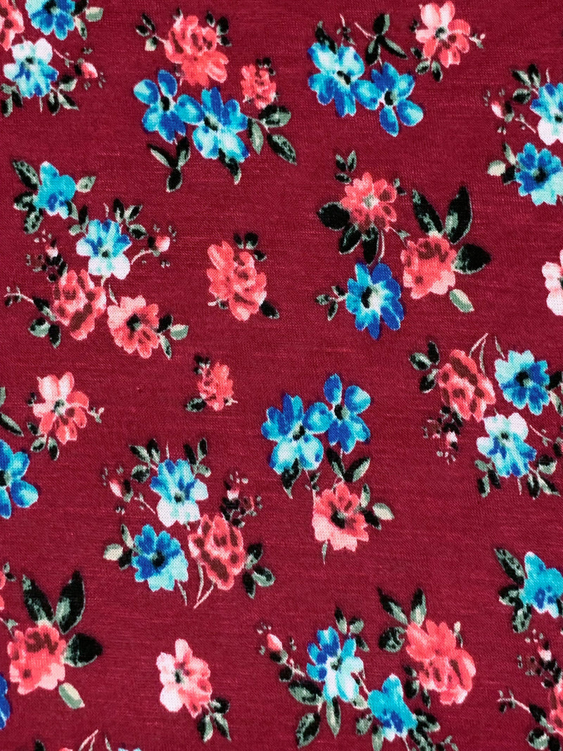 Claret/Sapphire/Raspberry Punch/Multi Rayon/Lycra Floral Print Jersey Knit 56W