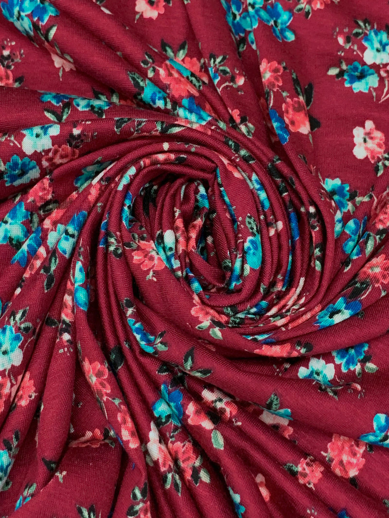 Claret/Sapphire/Raspberry Punch/Multi Rayon/Lycra Floral Print Jersey Knit 56W