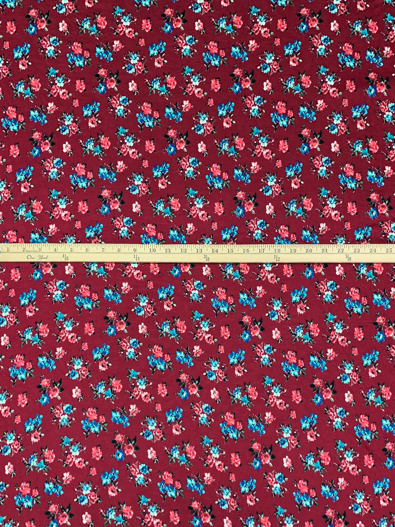 Claret/Sapphire/Raspberry Punch/Multi Rayon/Lycra Floral Print Jersey Knit 56W