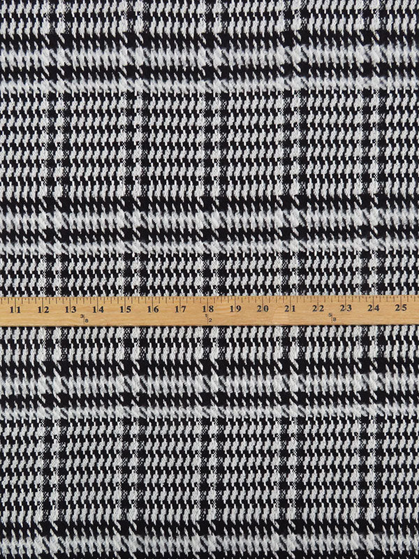 Black/Cloud Gray/Off-White 100% Polyester Novelty Plaid Weave Boucle Suiting 60W