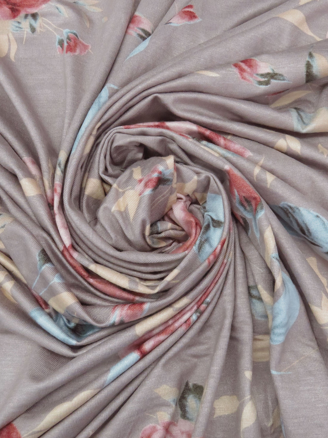 Dusty Rose Mauve/Blush Red/Pale Apricot/Multi Rayon/Lycra Floral Print Jersey Knit 58W