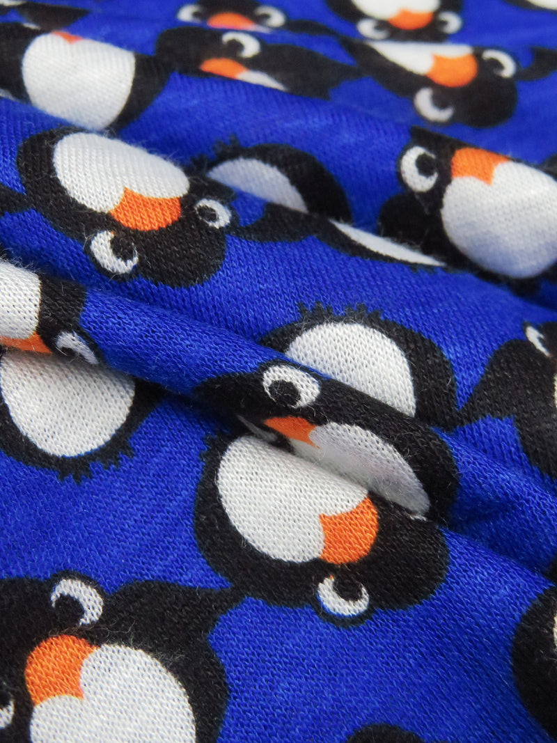 Royal Blue/Black/Safety Orange/White 100% Rayon Penguin Print Jersey Knit 54W