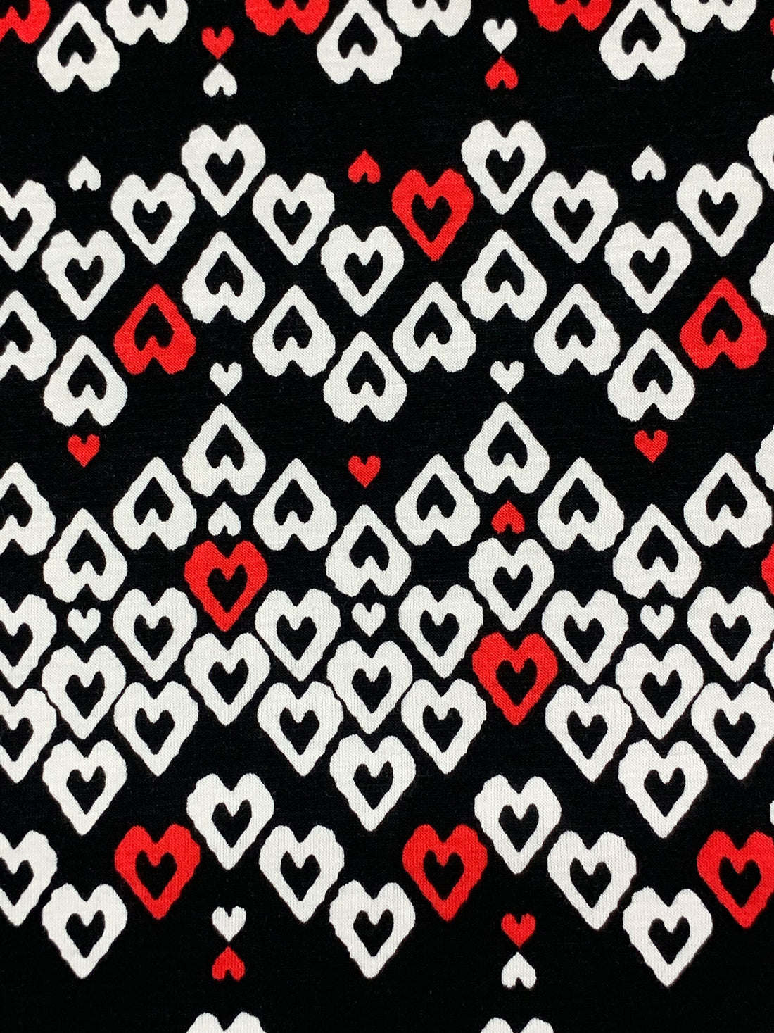 Black/White/Red Rayon/Lycra Hearts Print Jersey Knit 56W