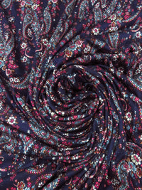 Dark Blueberry/Dark Teal/Raspberry/Multi Rayon/Lycra Floral Paisley Print Jersey Knit 56W