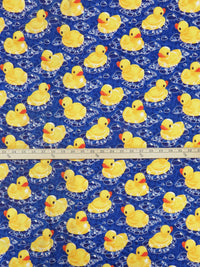 SOLD AS IS ONLY - Sunflower Yellow/Deep Sapphire/Pumpkin/Multi 100% Cotton Rubber Ducky Print Quilt Weight Woven 44W