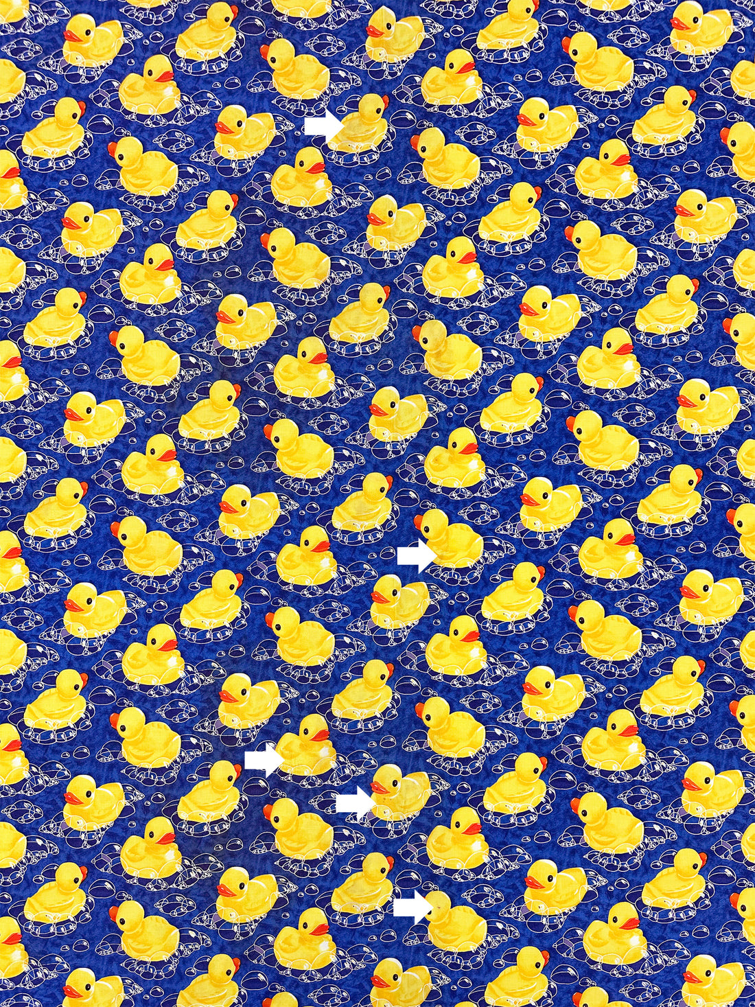 SOLD AS IS ONLY - Sunflower Yellow/Deep Sapphire/Pumpkin/Multi 100% Cotton Rubber Ducky Print Quilt Weight Woven 44W