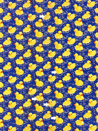 SOLD AS IS ONLY - Sunflower Yellow/Deep Sapphire/Pumpkin/Multi 100% Cotton Rubber Ducky Print Quilt Weight Woven 44W