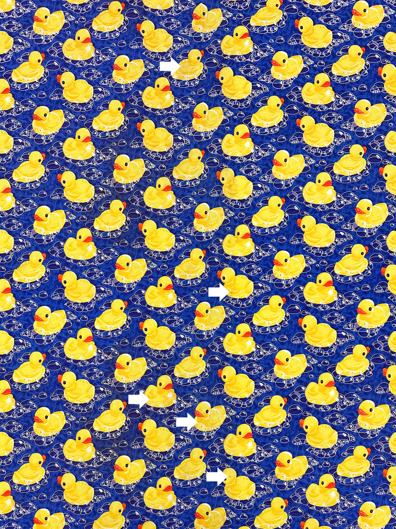 SOLD AS IS ONLY - Sunflower Yellow/Deep Sapphire/Pumpkin/Multi 100% Cotton Rubber Ducky Print Quilt Weight Woven 44W