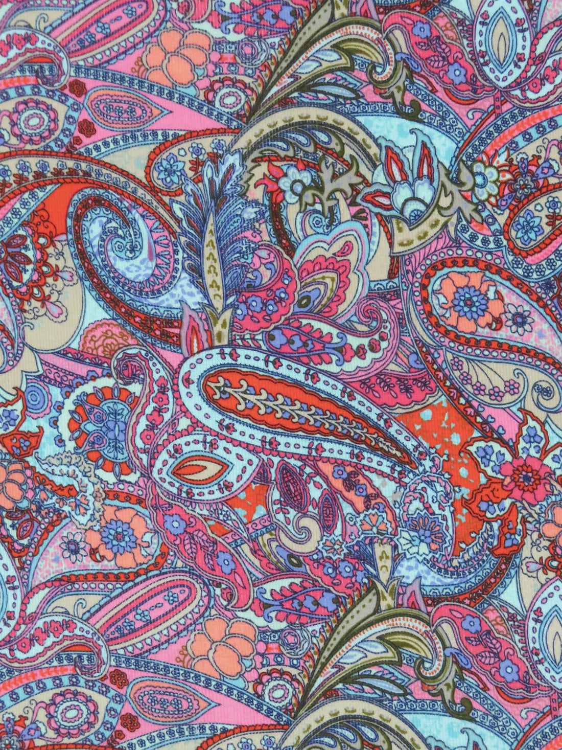 Sky Blue/International Orange/Paradise Pink/Multi 100% Rayon Ornate Paisley Print Rib Knit 48W