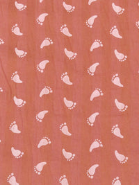 Salmon/Dusty Peach/White 100% Rayon Footstep Print On Vertical Stripe Washed-Look Voile - Imported From Spain - 54W