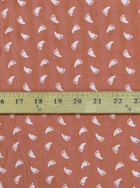 Salmon/Dusty Peach/White 100% Rayon Footstep Print On Vertical Stripe Washed-Look Voile - Imported From Spain - 54W