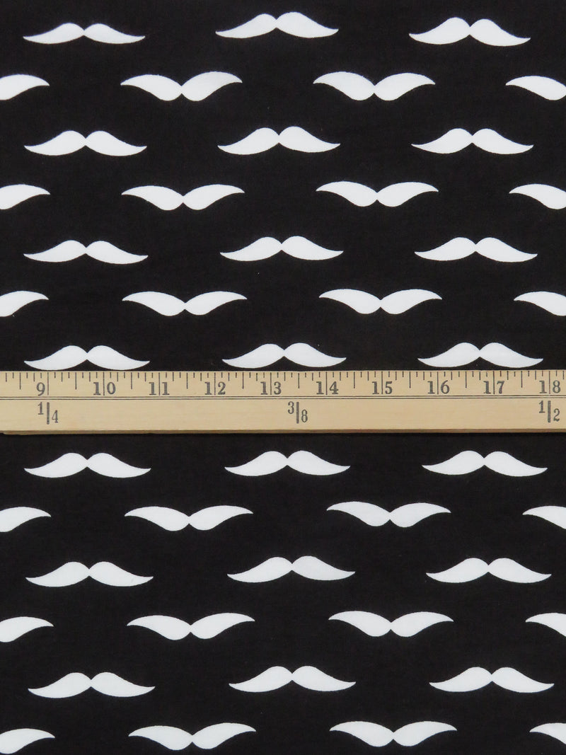 Black/White Cotton/Lycra Mustache Print Jersey Knit 54W