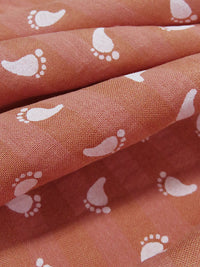 Salmon/Dusty Peach/White 100% Rayon Footstep Print On Vertical Stripe Washed-Look Voile - Imported From Spain - 54W