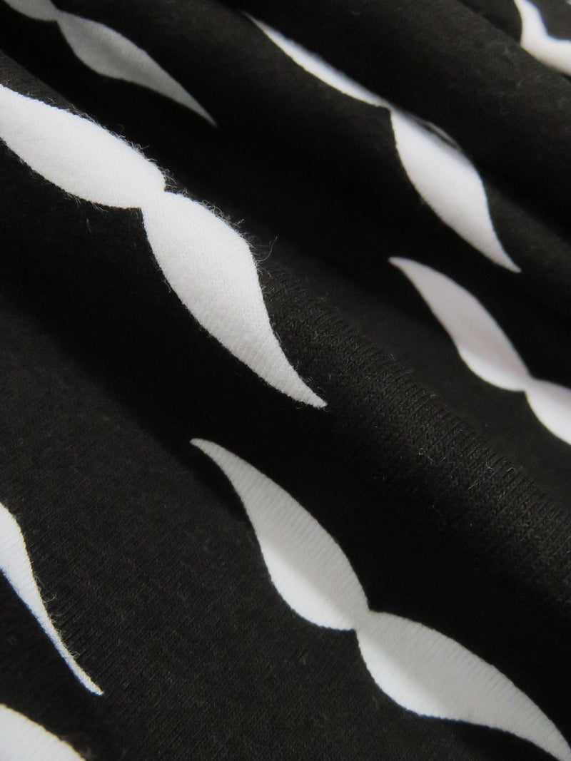 Black/White Cotton/Lycra Mustache Print Jersey Knit 54W