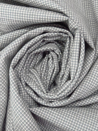 Dirty White/Pewter Blue/Charcoal Cotton/Polyester Small Check Plaid Weave Suiting 60W